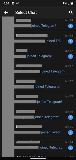 انتخاب مخاطب مورد نظر در تلگرام