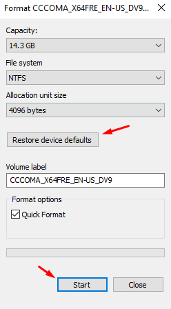 (گزینه Restore device defaults) را انتخاب کرده و سپس روی Start کلیک کنید.