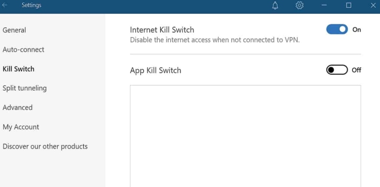 Kill switch feature on NordVPN desktop app settings