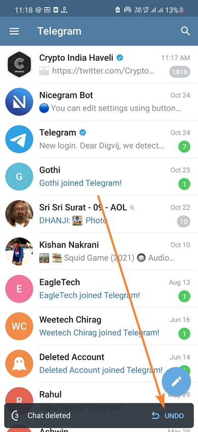 نحوه بازیابی پیام های پاک شده در چت تلگرام