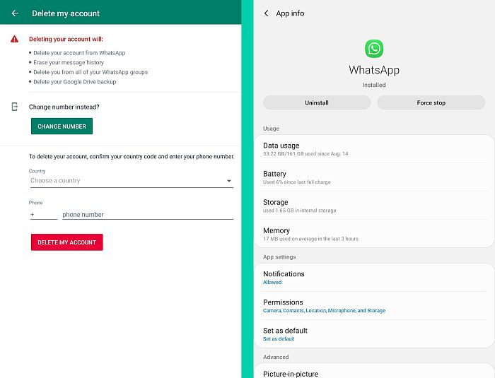 Deleting whatsapp account vs uninstalling whatsapp account