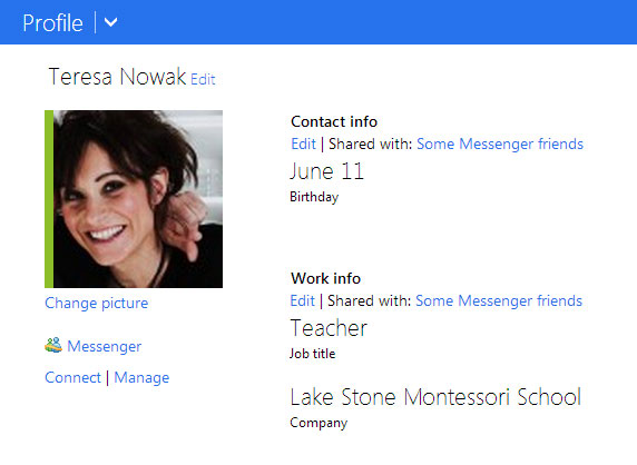 Screenshot of Microsoft Profile