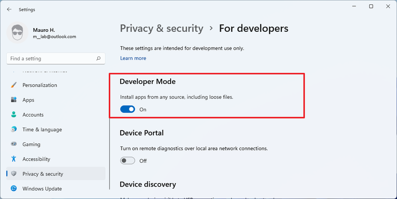 Windows 11 enable Developer Mode
