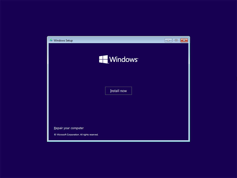 Windows Setup - Install now