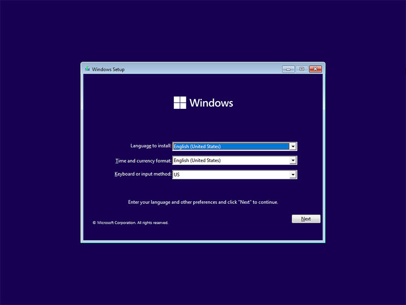 Windows Setup - Language to install