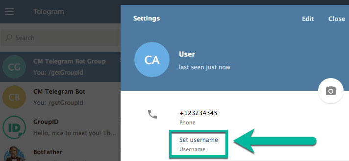 نام کاربری در تلگرام