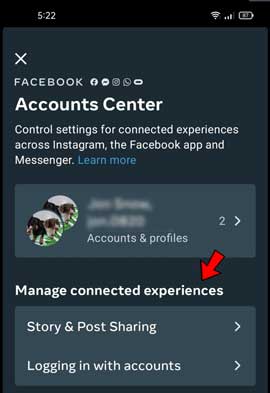 Story & Post Sharing » و « Logging in with accounts» را فعال کنید