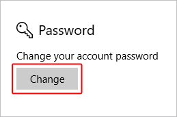 Change password button in Windows 10.