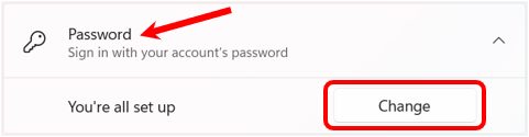Change password button in Windows 11.
