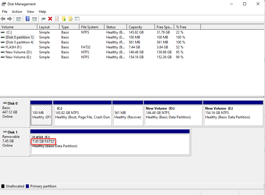 checking raw drive in disk management console