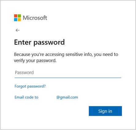 Form to enter current Windows password.