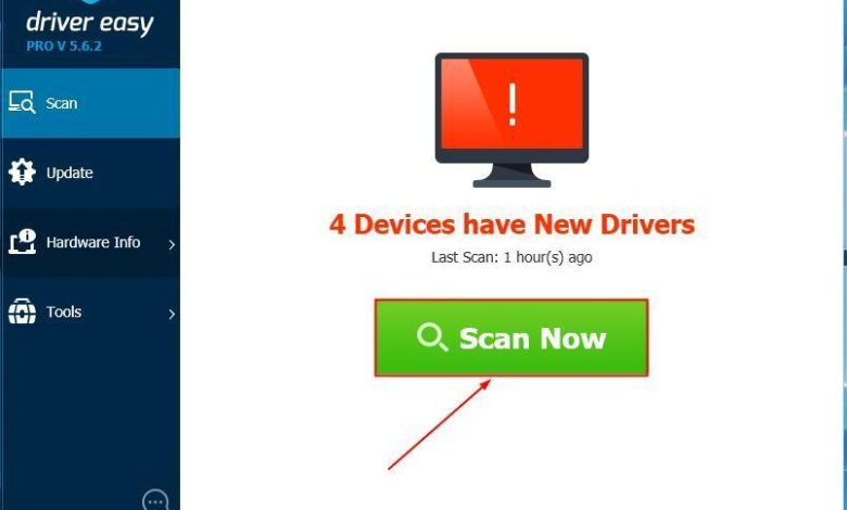 Driver Easyرا اجرا و روی دکمه Scan Now کلیک کنید. سپس Driver Easy کامپیوترتان را اسکن و درایور های مشکل دار را شناسایی می کند.