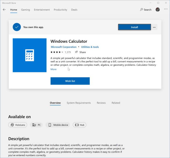 reinstall the Calculator app in Windows 10