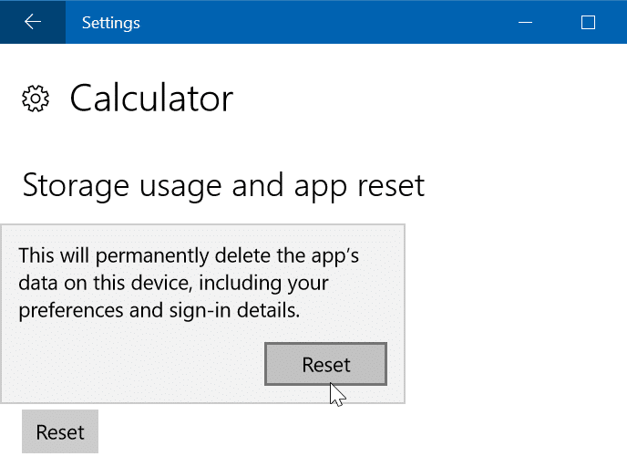 reset or reinstall Calculator in Windows 10 step03