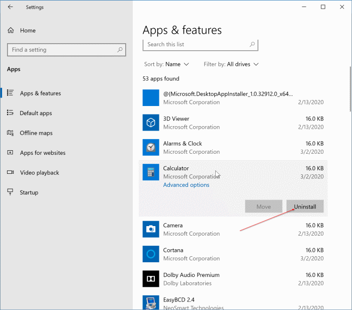 reset or reinstall the calculator app in Windows 10 pic3