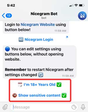 دسترسی به محتوای حساس (sensitive content) با استفاده از بات تلگرامی Nicegram Bot