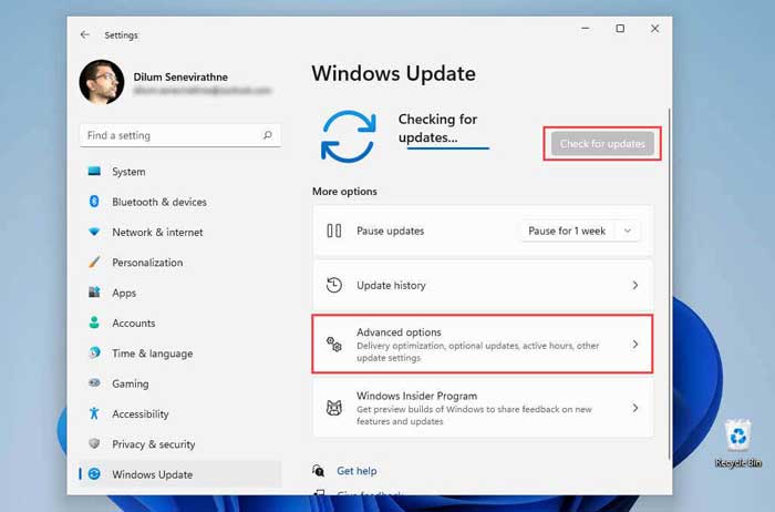 Windows Update، Advanced Options