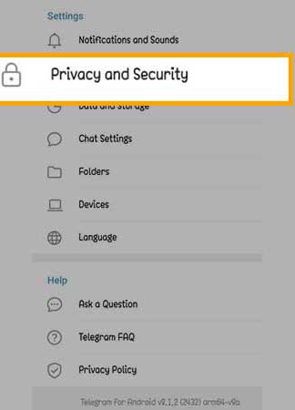 حالا از صفحه بعد؛ گزینه Privacy and Security موجود در قسمت Settings را انتخاب کنید.