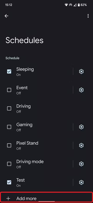 بر روی گزینه Add more در پایین صفحه Schedules در تنظیمات Do Not Disturb ضربه بزنید.