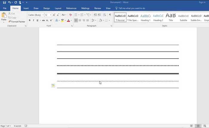 انواع خط افقی در ورد