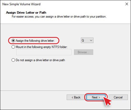 Assign the drive letter from the available option