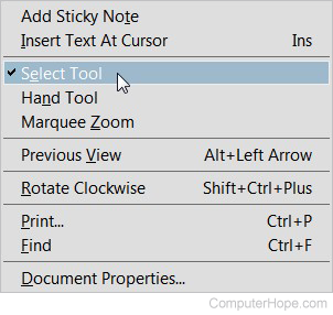 Select Tool option in Adobe Reader