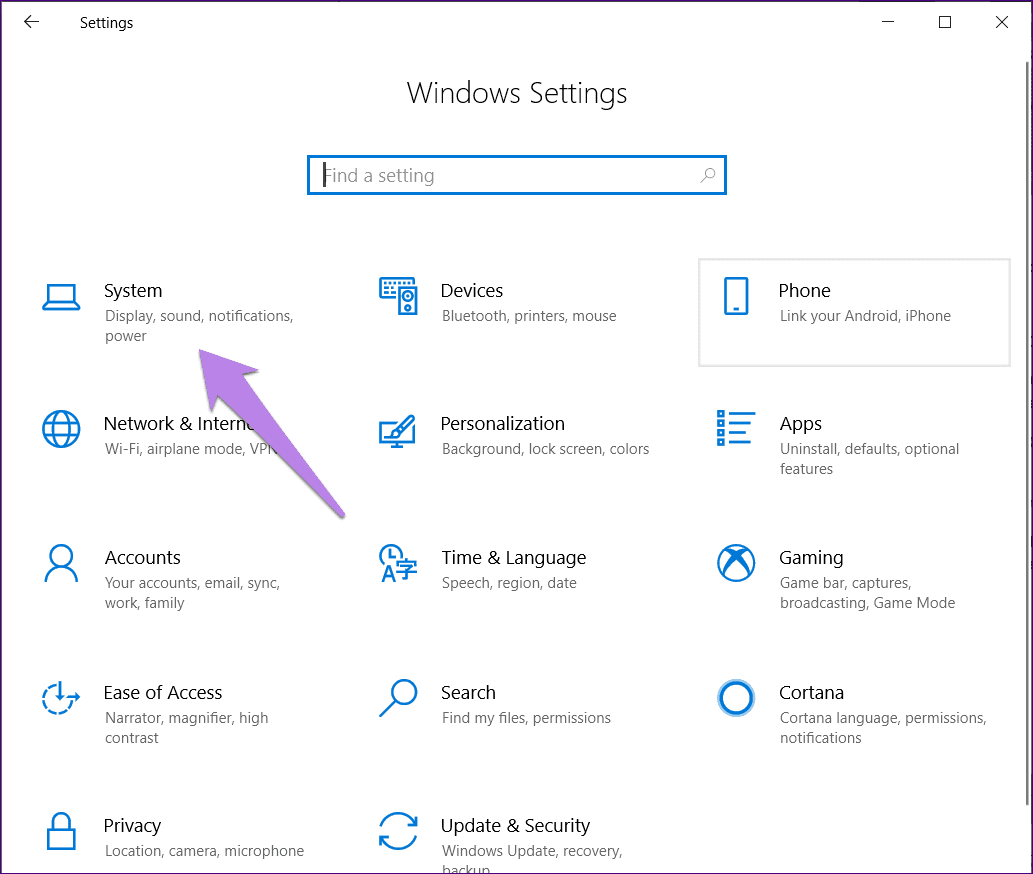 Settings را در کامپیوتر تان باز کنید و به قسمتِ System بروید.