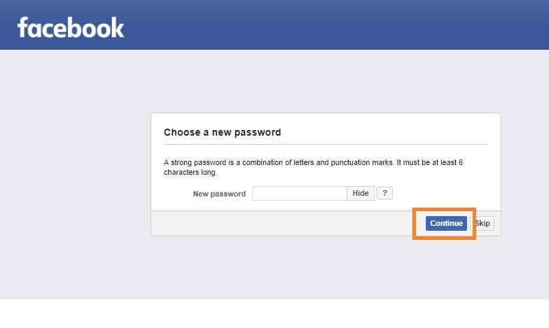 Create new password on Facebook