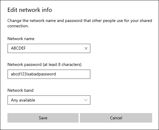 Set a network name and password.