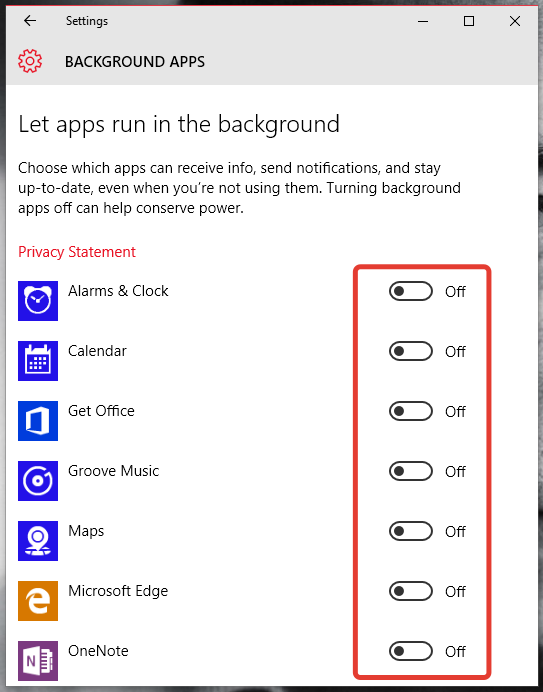 turn off background apps in windows 10