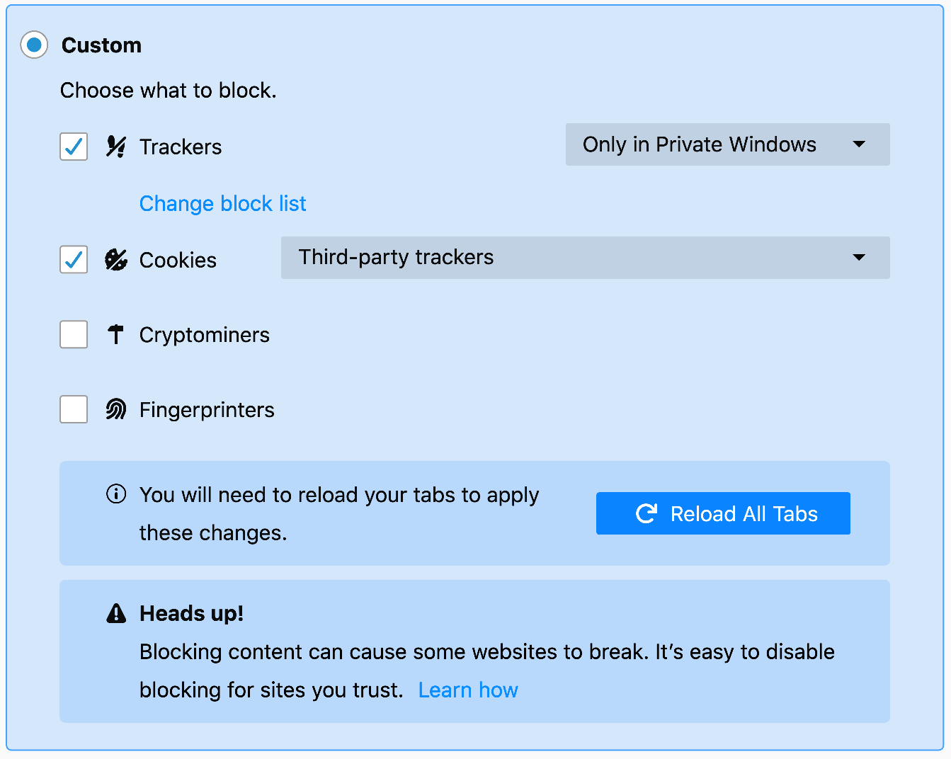 گذاشتن تنظیمات روی حالت سفارشی یا Custom