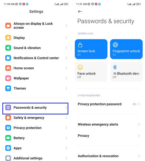 امنیت دستگاه (Security)