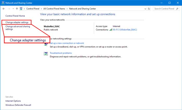 Change adapter settings