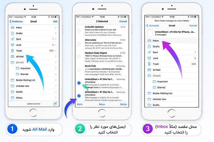 آیفون سطل زباله ایمیلها (Mail)